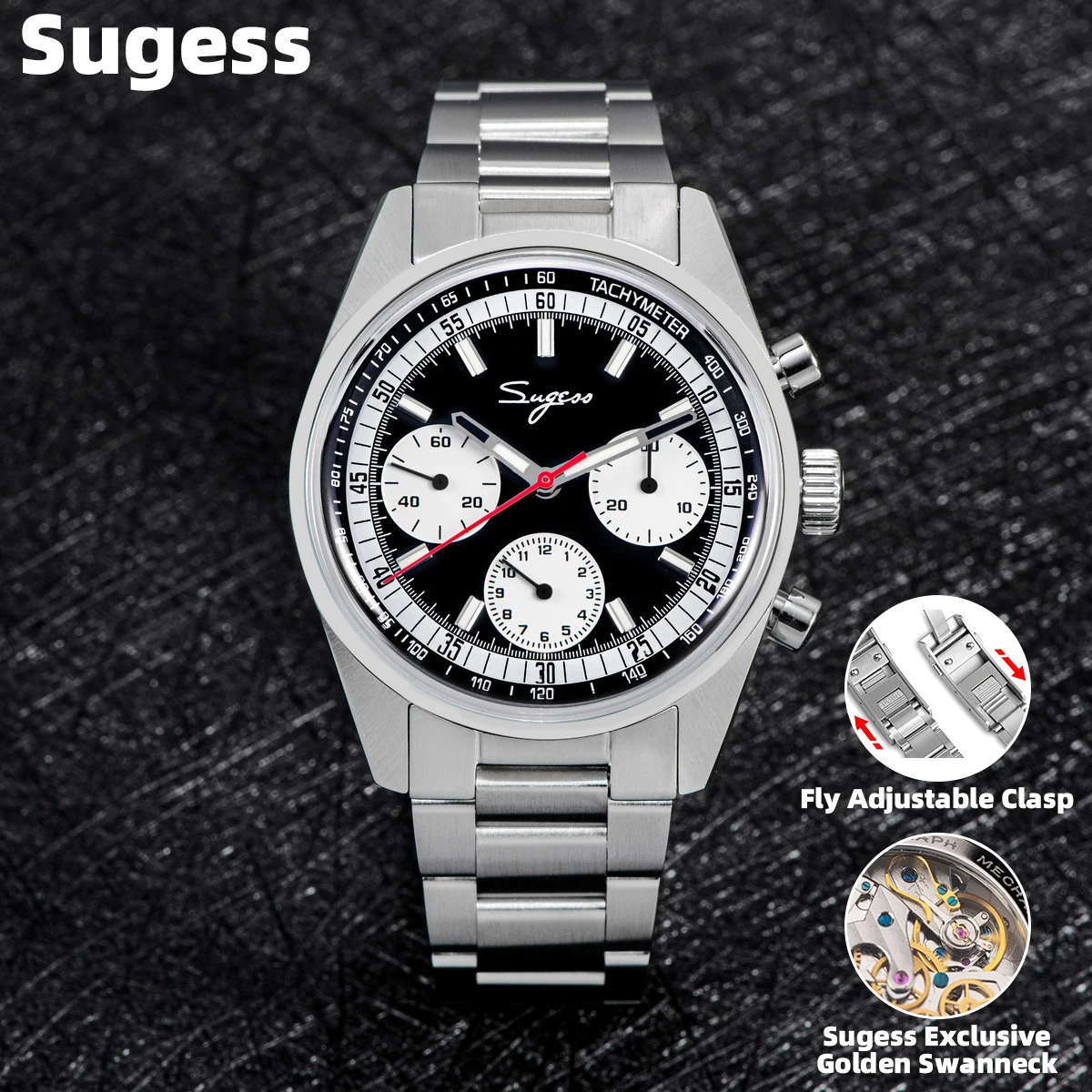 

Sugess Mechanical Watch of Men Pilot 1963 38mm Domed Sapphire Crystal Origin ST19 Chronograph Swanneck Wristwatches Leather New