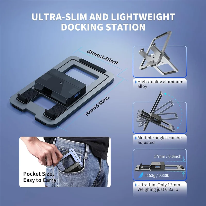 A34M-5 In 1 USB C ドッキングステーション、折りたたみ式金属充電スタンド、Steam デッキ/スイッチ/ROG Ally X/Legion Go 用