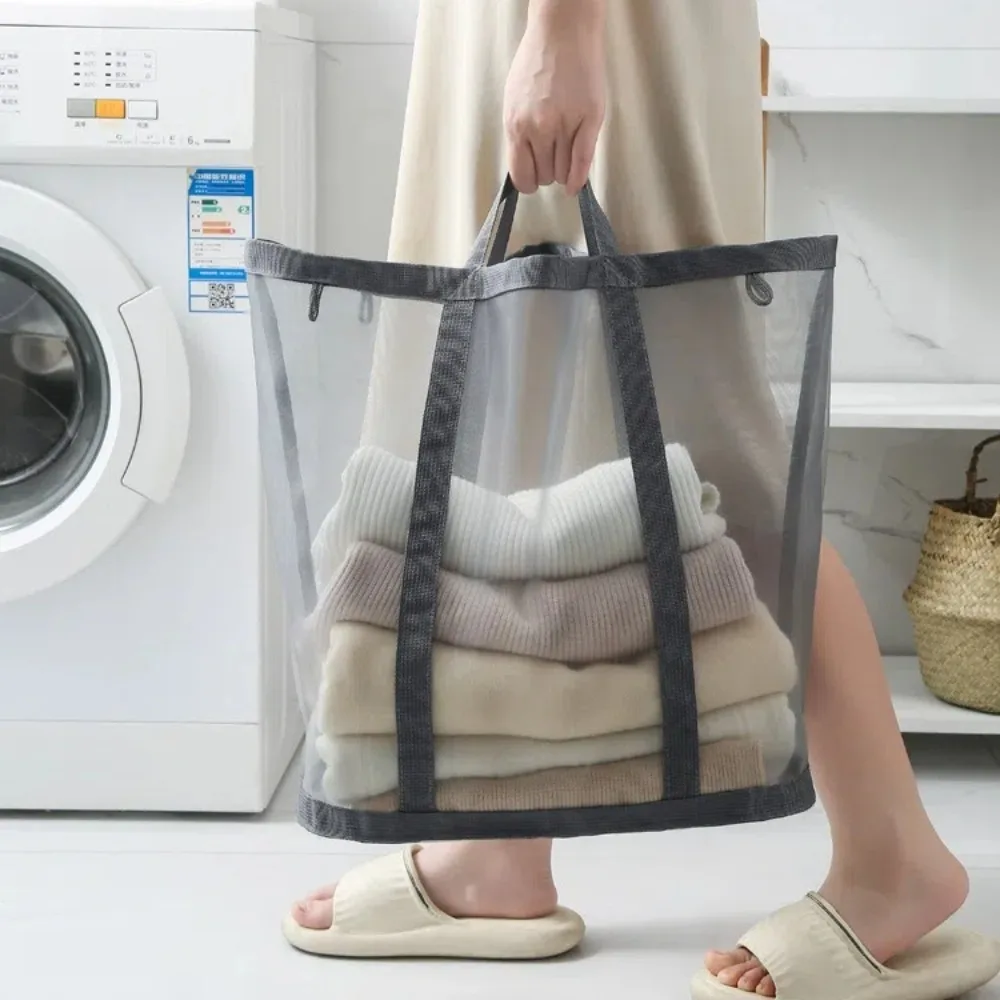 Large Capacity Foldable Laundry Basket Mesh Sundries Storage Dirty Clothes Basket Children Toy Hangable Storage Basket for Hone