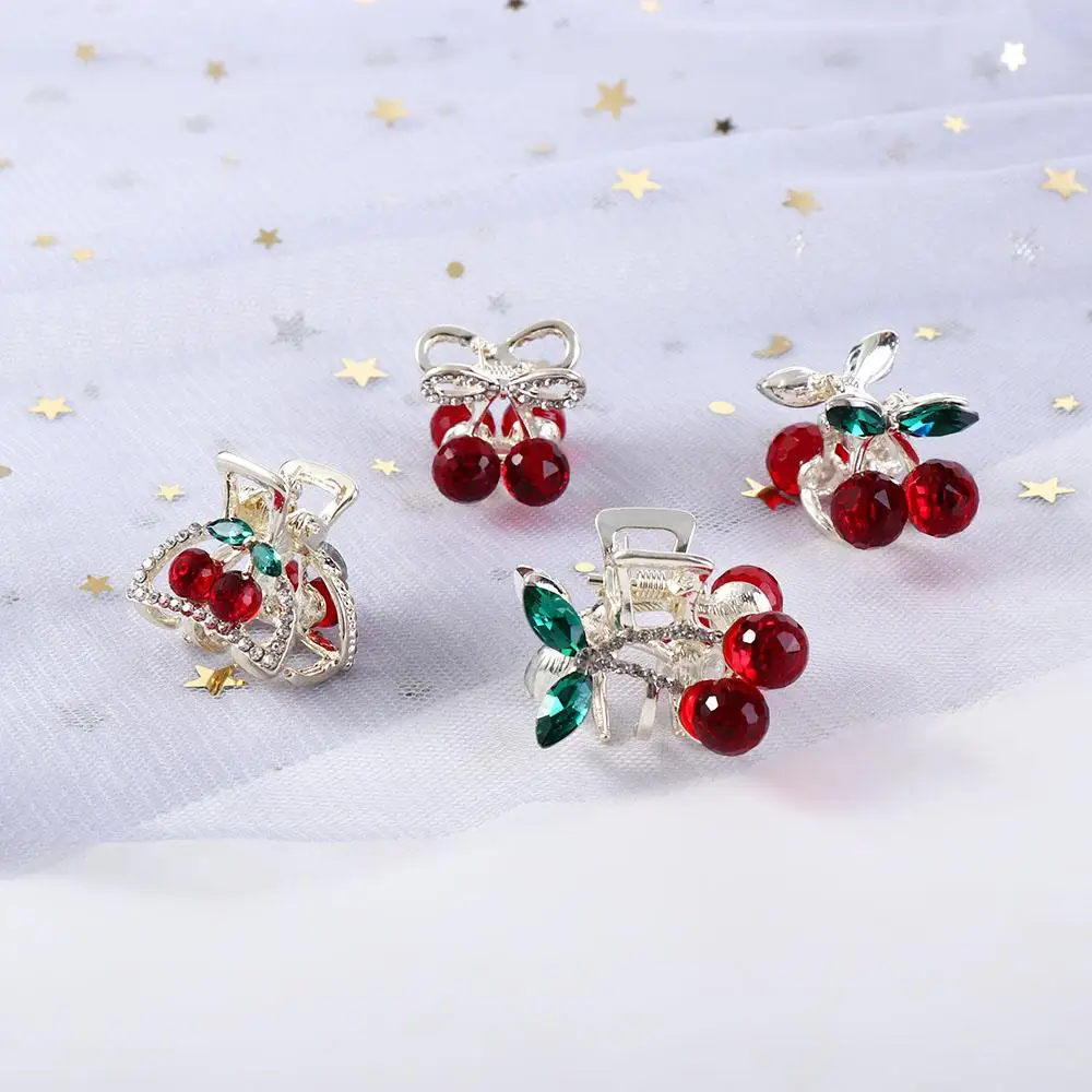 Creative Cute Mini Crystal Red Diamond Rhinestone Hairpin Cherry Hair Claw Korean Style Headwear Female Hair Accessories