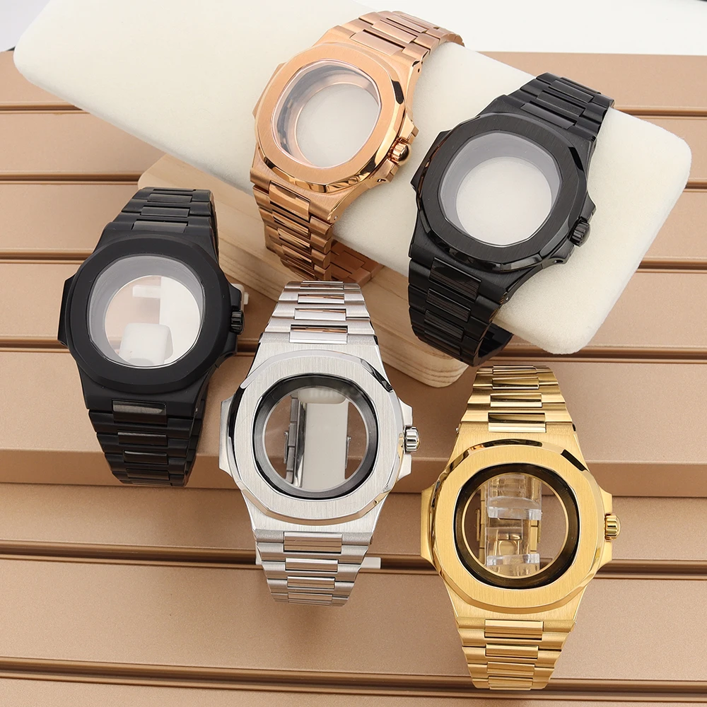 

40mm Men's Luxury Watch Case 316L Steel Bracelet Sapphire For Mod Nautilus NH35 NH34 NH36 NH38 Automatic Movts Watch Accessories