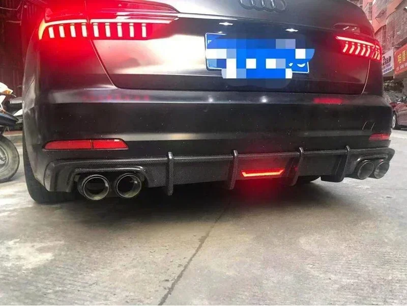 For Audi A6 C8 Normal Version 2019 2020 2021 2022 Real Carbon Fiber Rear Diffuser Bumper Lip Spoiler Exhaust Body Kit