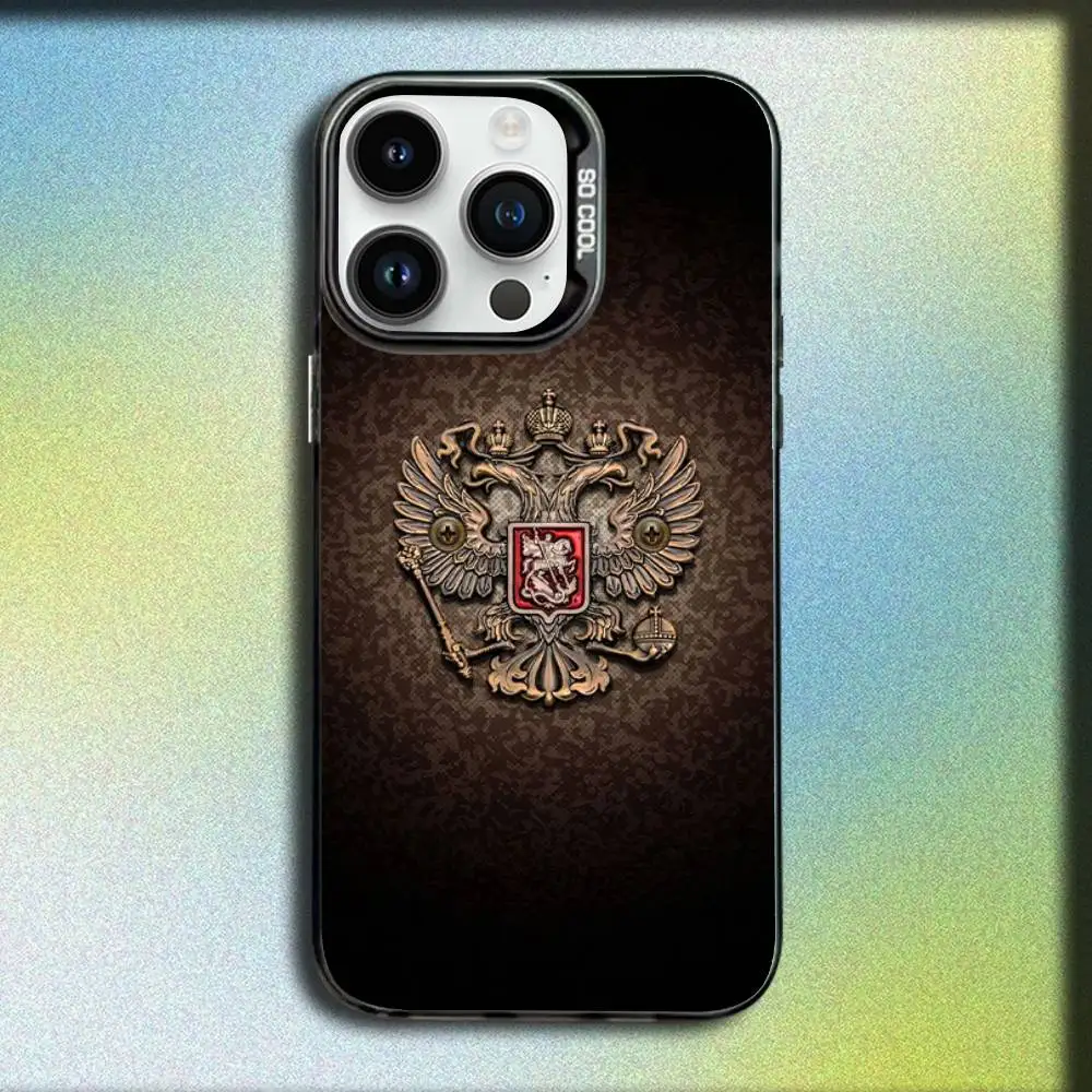 Custodia per telefono con stemma Poccnr con bandiere russe russe per iPhone 17,16,15,14,13,12,Pro,Max,Plus,E,SE4,Air,Mini scatola IMD nera