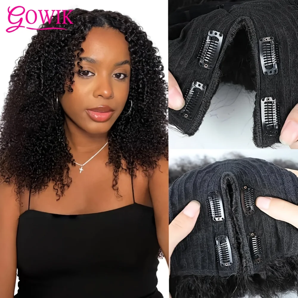 

V-образный парик из натуральных волос с глубокими волнами, вьющиеся бесклеевые волосы на всю голову, плотность 250%, V-образная линия волос на клипсе, полупарики для женщин, человеческие волосы