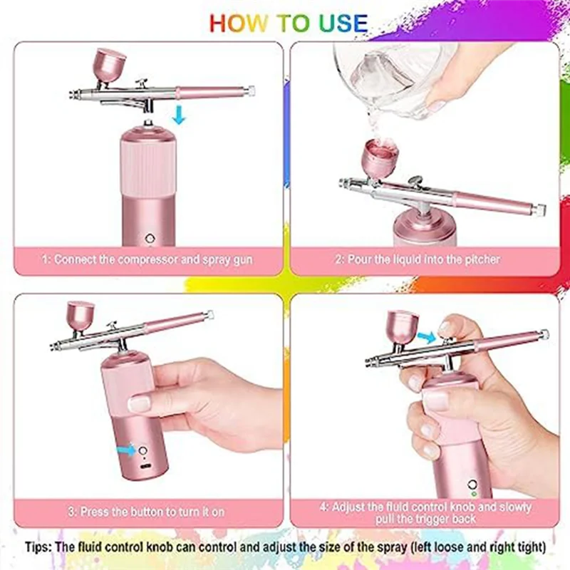 

PA-Airbrush Kit - Rechargeable Handheld Airbrush Compressor, Professional Cordless Auto AirbrushGun, for Nail Art, Makeup