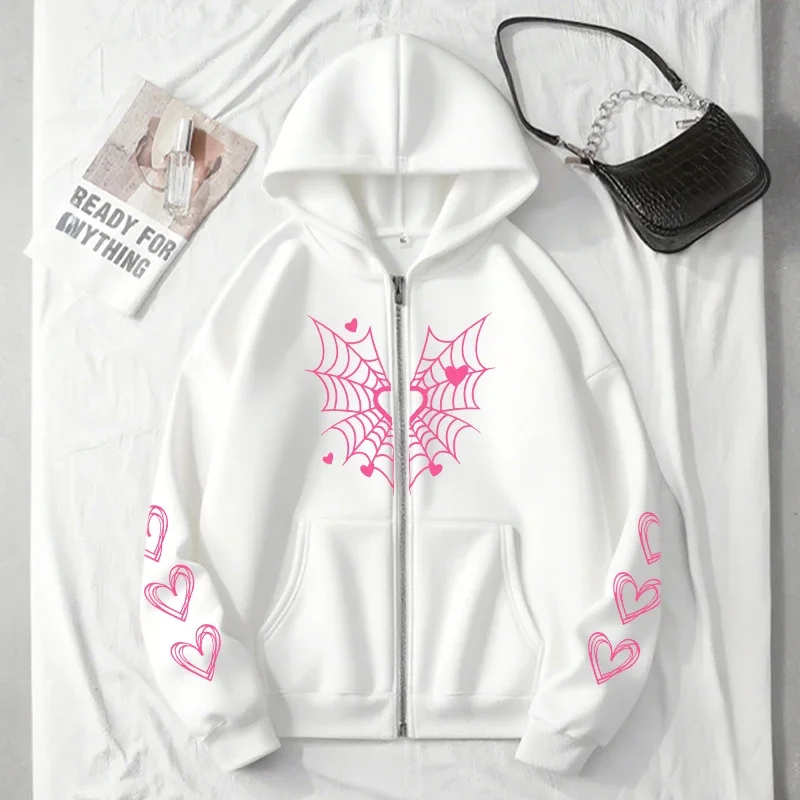 Herbst-Winter Damen Urban Casual Mode Warme Kapuzenjacke 2026 Bestseller Damen-Hoodie Niedliches Muster-Print Reißverschluss-Sweatshirt – Detail 7