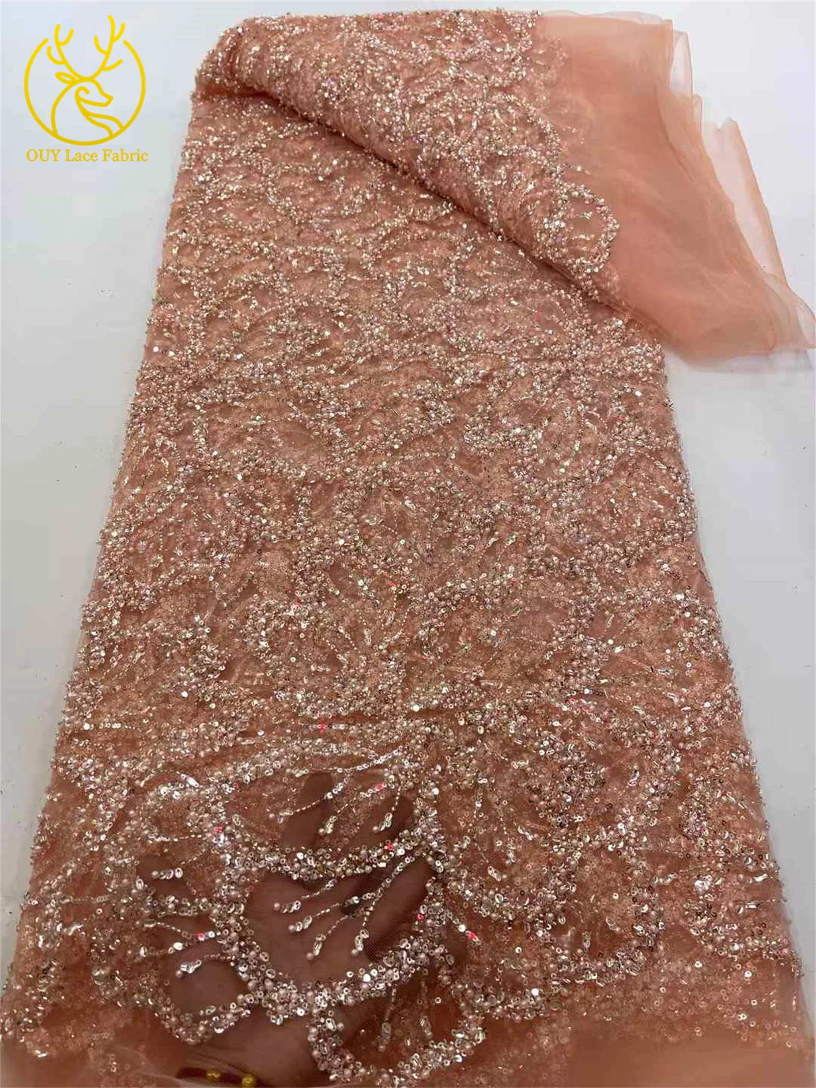 Tela de malla francesa con cuentas de encaje 2025, encaje de lentejuelas de malla nigeriana de alta calidad, vestidos elegantes de fiesta de boda para mujer cosidos, 5 yardas