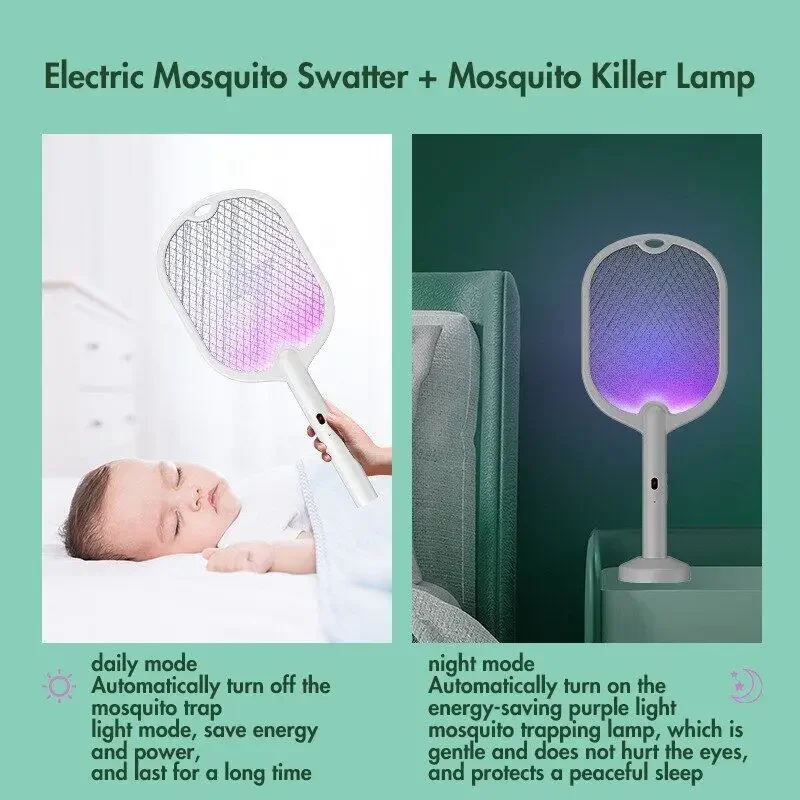3 In 1 Electric Mosquito Swatter Mosquito Killer Lamp Killer Insect 3000V Type-C Rechargeable Mosquito Fly
