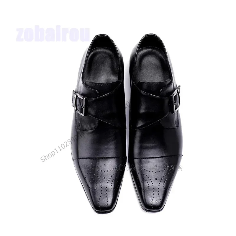 Brązowe buty męskie z kwadratowym noskiem, ozdobione klamrą, oddychające, wsuwane, modne, luksusowe, ręcznie robione buty męskie do noszenia na imprezy, biznesowe, eleganckie.