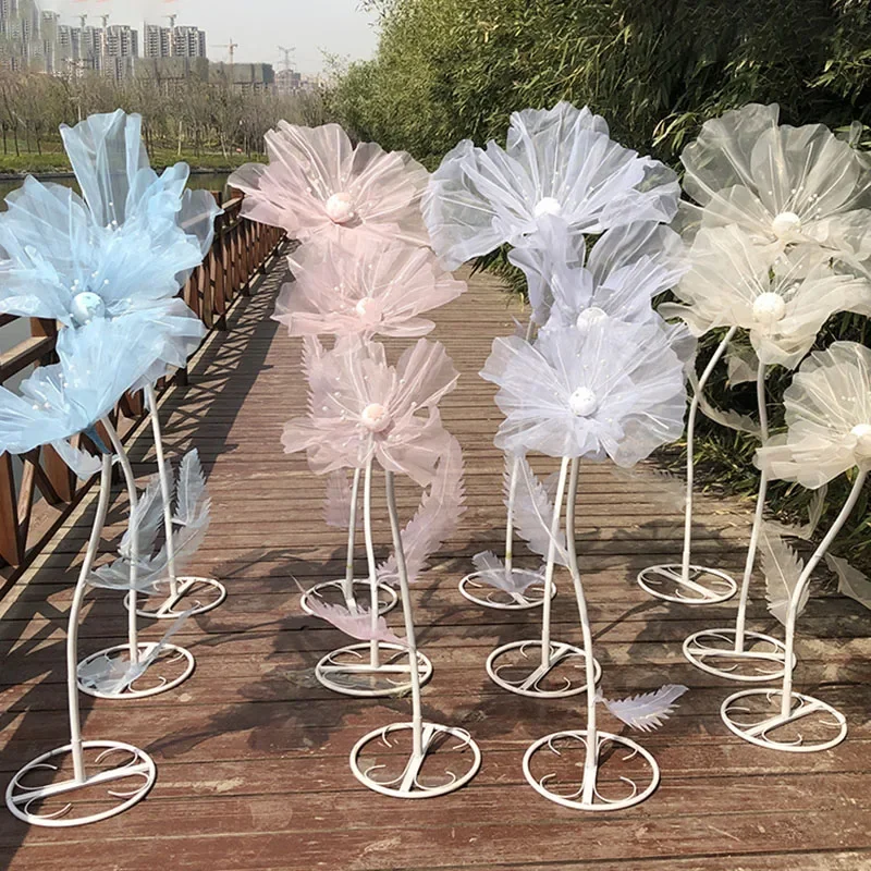 3Pcs/Set Wedding Decor Props Road Lead Flowers Wedding Stage Silk Flower Mesh Artificial Plants Garden Flower Decoration Mariage