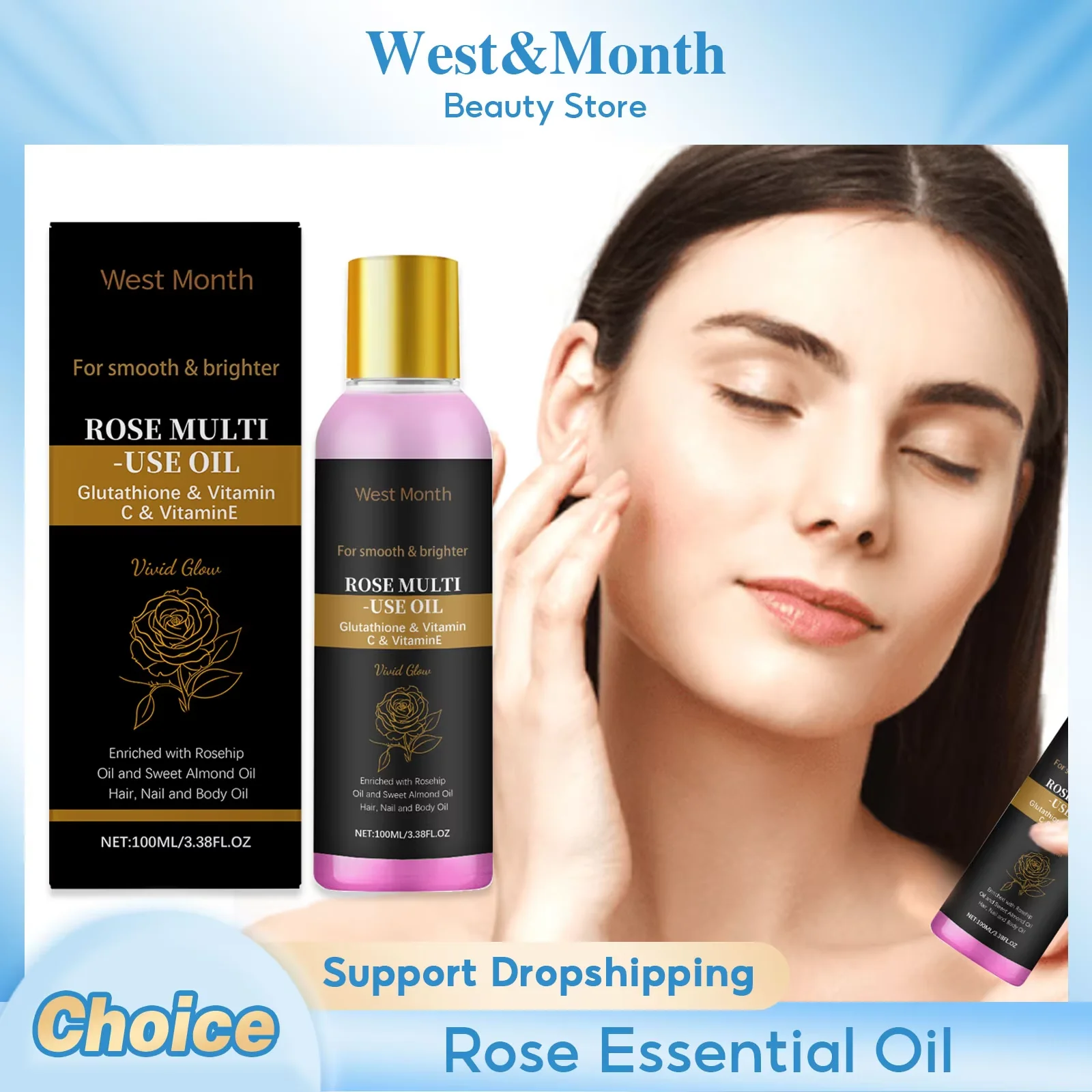Rose Essential Oil Aromatherapy Diffuser Fragrance Brightening Soothing Natural Smoothing Hydrating Hair Face Body Massage Oil