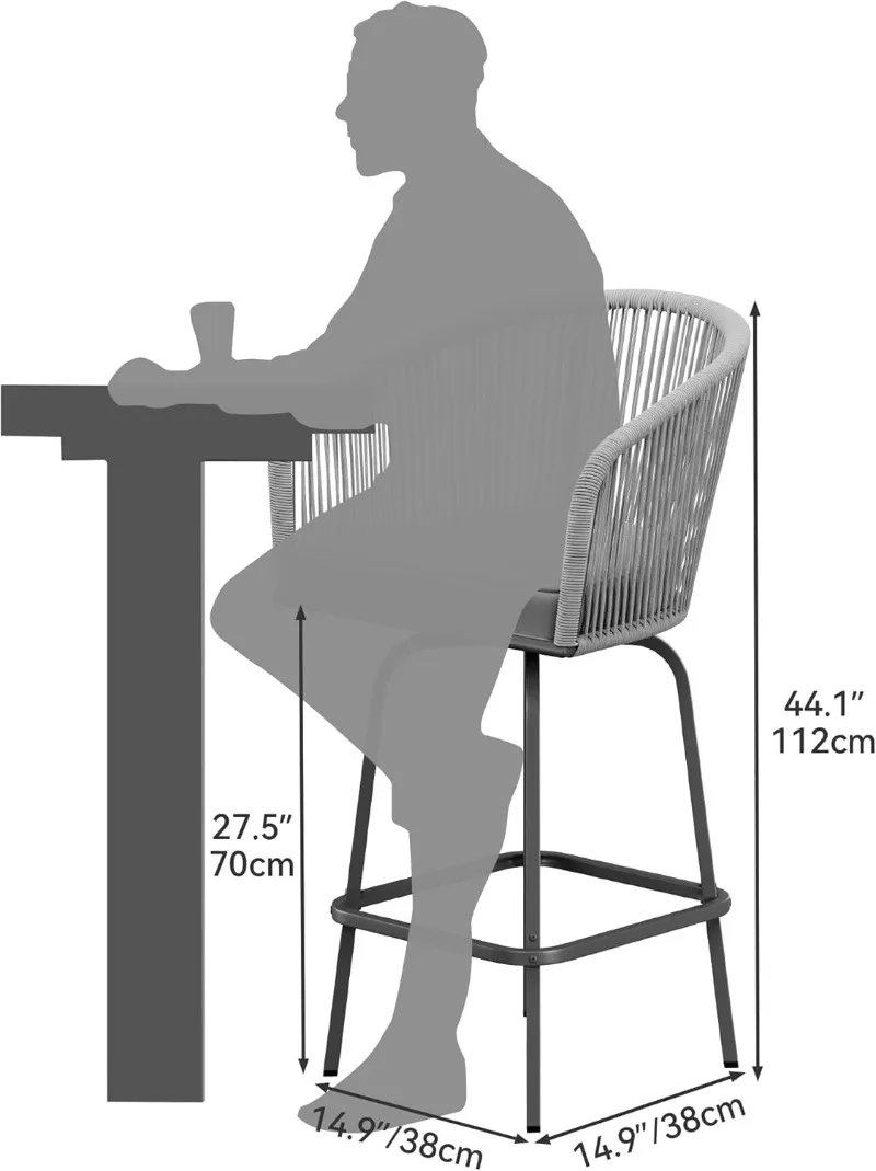 2-Piece Outdoor Swivel Bar Stools Set, 360° Rotation Patio Bar Height Chairs with Soft Cushions, Ideal for Backyard, Po