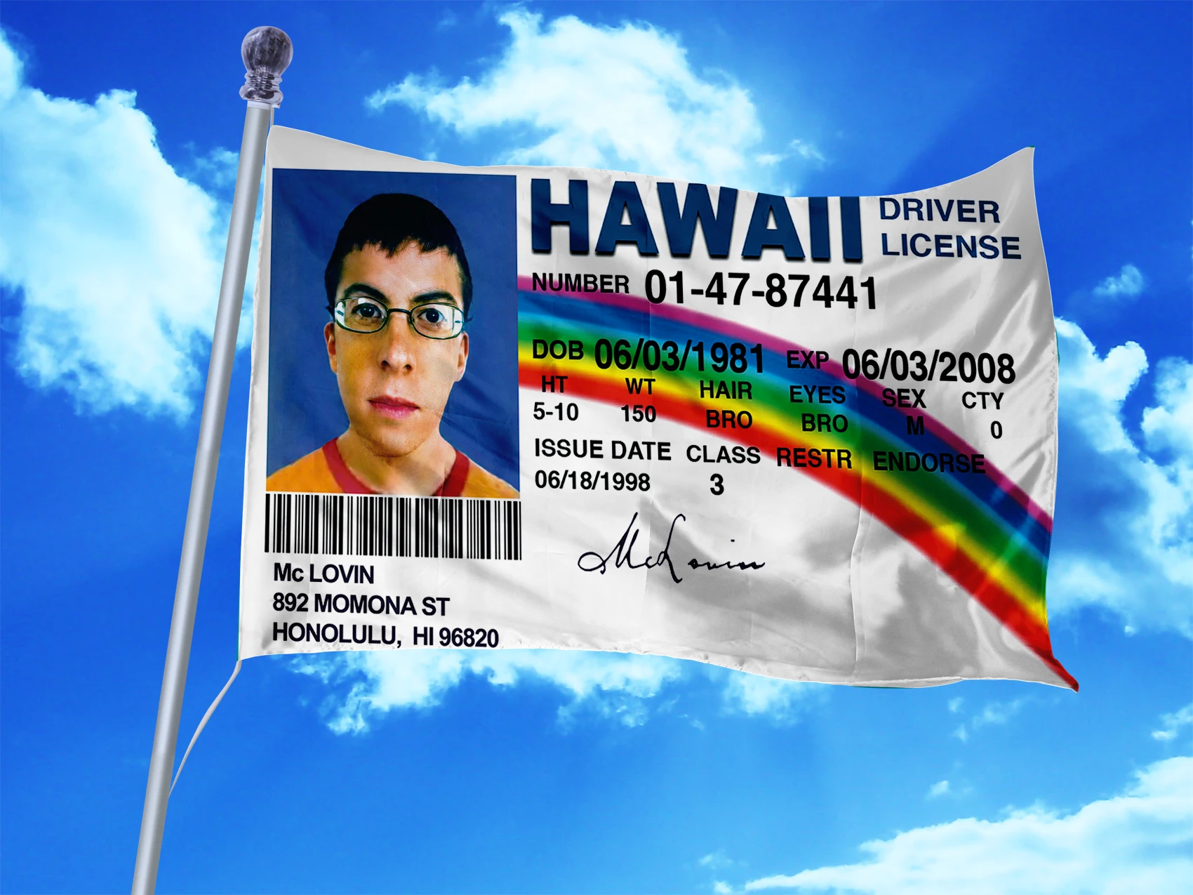 3X5FT McLovin ID card Flag Polyester Banner for Garage Wall Art Out Door Decoration With Brass Grommets