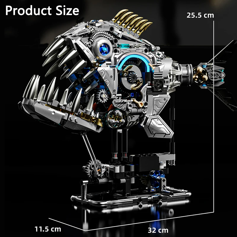 Mechanische Tierbausteine – Piranha-Hai-Modell, kreatives Bausatz für Kinder, Lernspielzeug, Geschenk