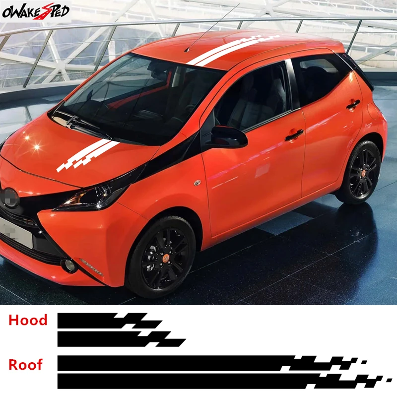 

2Pcs Racing Sport Stripes Car Hood Roof Vinyl Decal Sticker For Toyota AYGO Auto Body Decor Customized DIY Tuning Accessories