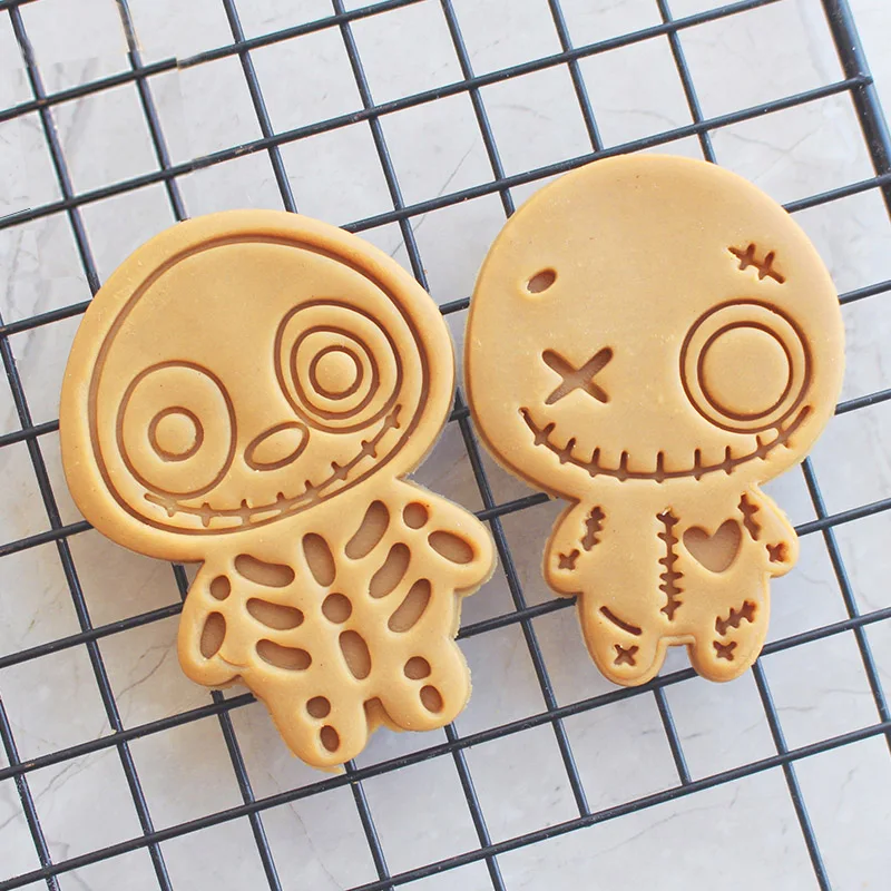 Cartoon Halloween Mummy Cookie Cutters Set Skull Skeleton Zombie Pressable Fondant Stamp Mold Halloween Party Cake Baking Tools