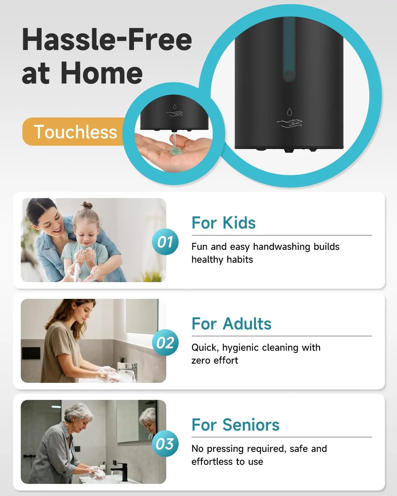 イケ自動壁掛け液体石鹸ディスペンサー、ステンレス鋼センサー、手指消毒剤、バスルーム、800ml