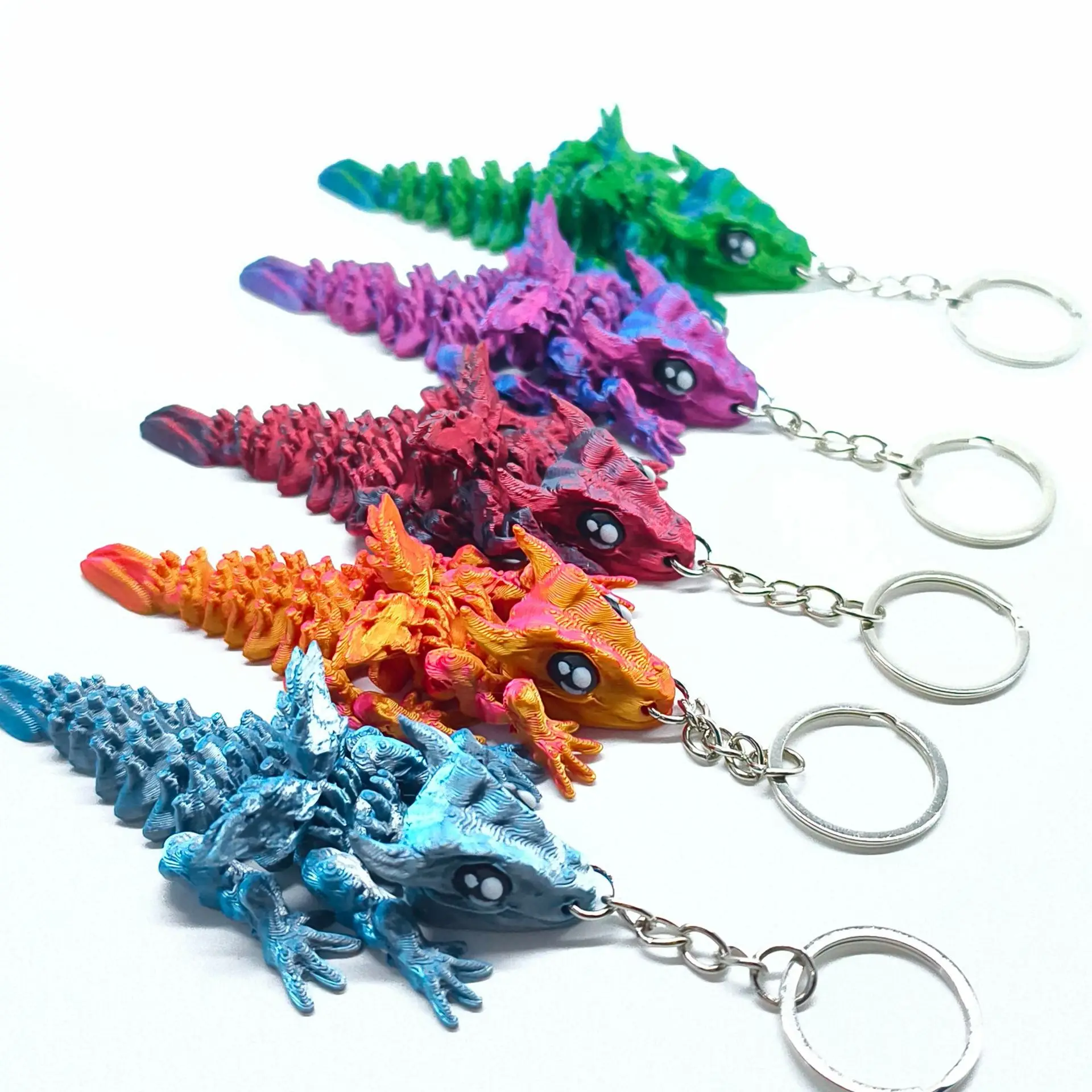3D Printed Cute Little-winged Flying Dragon Keyring  Joints Movable Simulation Dinosaur Pendant Creative Backpack Keyring Gift