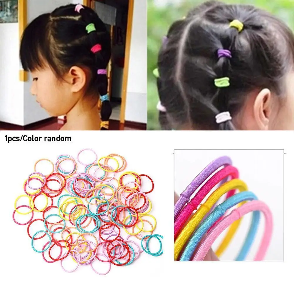 

100 Pcs 3cm Hair Ties Gum Colorful Nylon Rubber Band Rope Doll Hair Accessories Black Elastic Hair Bands for Baby Girls Gift