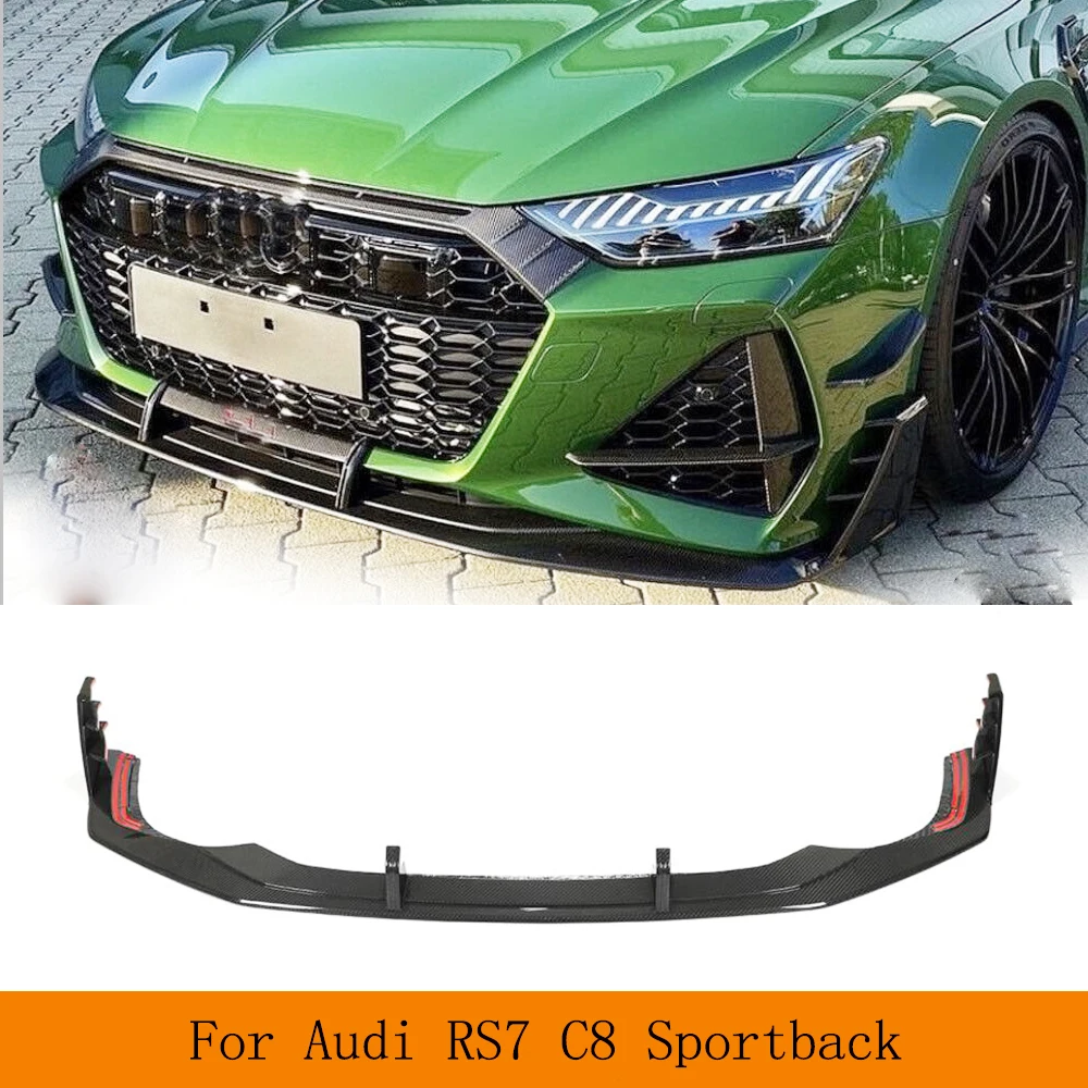 Front Bumper Lip Splitters for Audi RS7 C8 Hatchback 2020 - 2022 Dry Carbon Fiber Front Bumper Lip Spoiler Splitters Guard