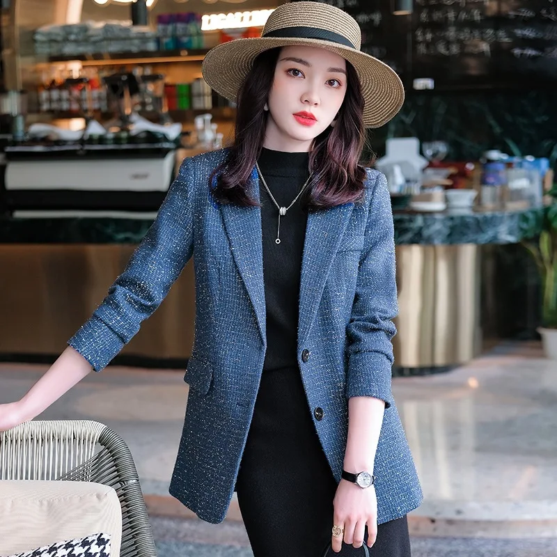 

Women Chic Office Lady Single Button Plaid Blazer Vintage Coat Fashion Notched Collar Long Sleeve Female Outerwear Stylish