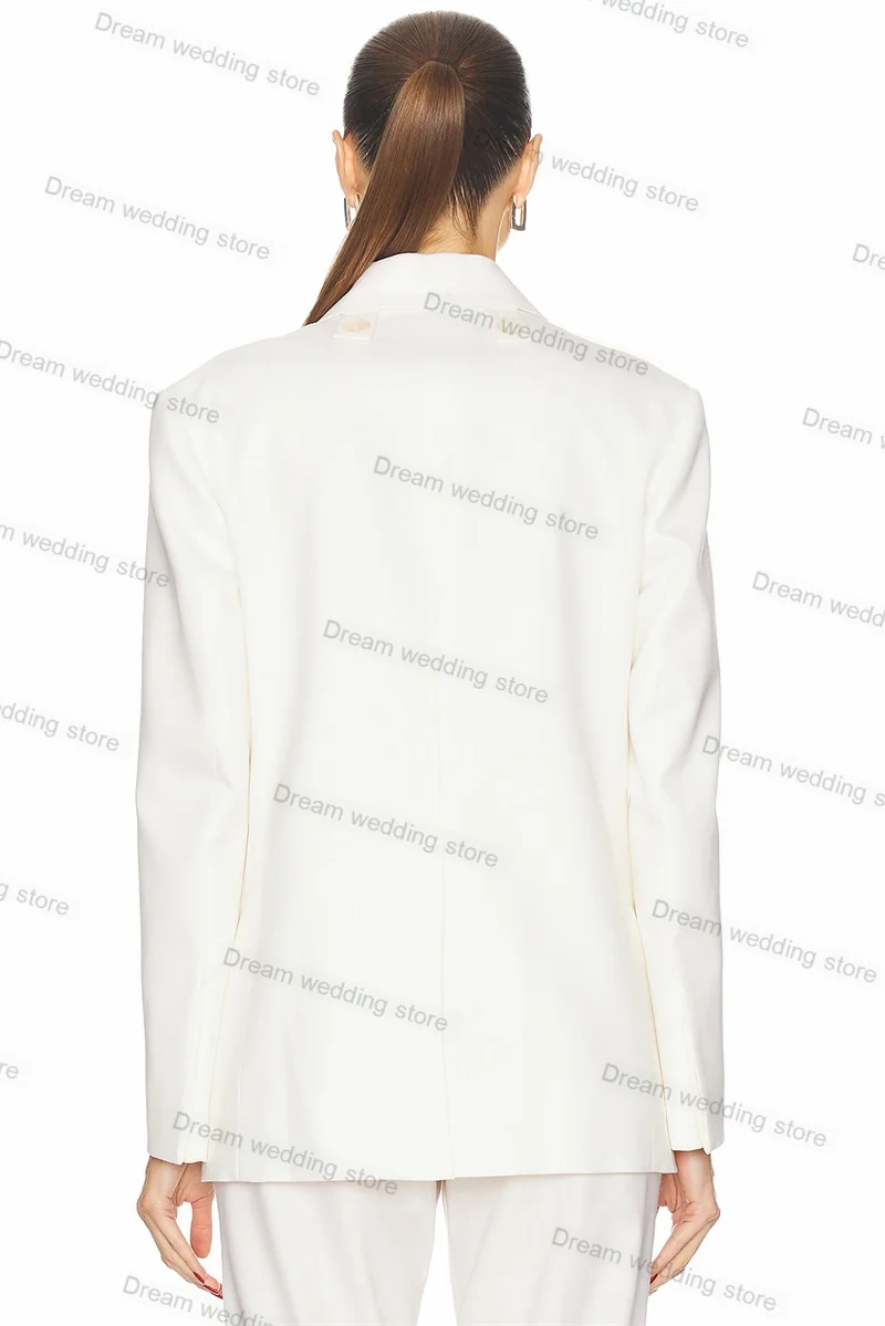 White Women Suits Pants Set 2 Piece Blazer+Trousers Cotton Prom Wedding Tuxedo Custom Made Autumn Single Breasted Jacket Coat