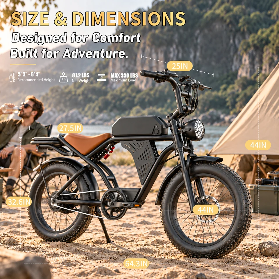 ASKGO Fat Tire Retro Electric Bike for Adults, 1500W Peak Motor, Up to 65 Miles Range, 30 MPH Max Speed, 48V 20Ah Removable Battery, 20"x4", Full Suspension, 7 Speed, Keyless Smart Access, Off-Road Commuting Ebike image 6