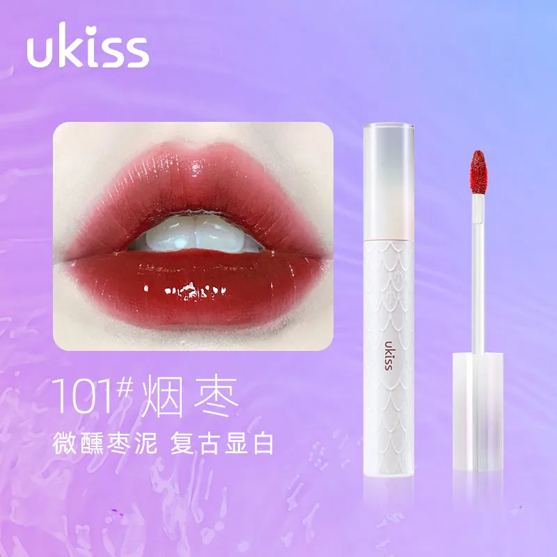 Ukiss Zeemeermin Spiegel Lip Glazuur Water Lichtgevende Lip Dauw Melk Perzik Anti-Stick Cup Hydraterende Hydraterende Lippenstift