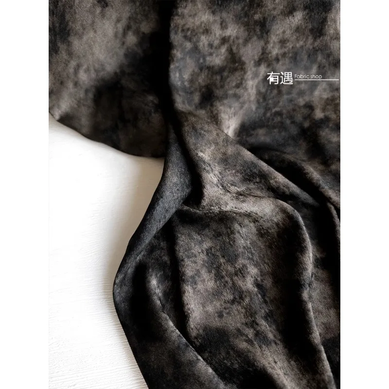 Black and Brown Mottled Old Things Textured Suede Retro Disorderly Cracks Bronzing Coat Clothing Designer Fabric