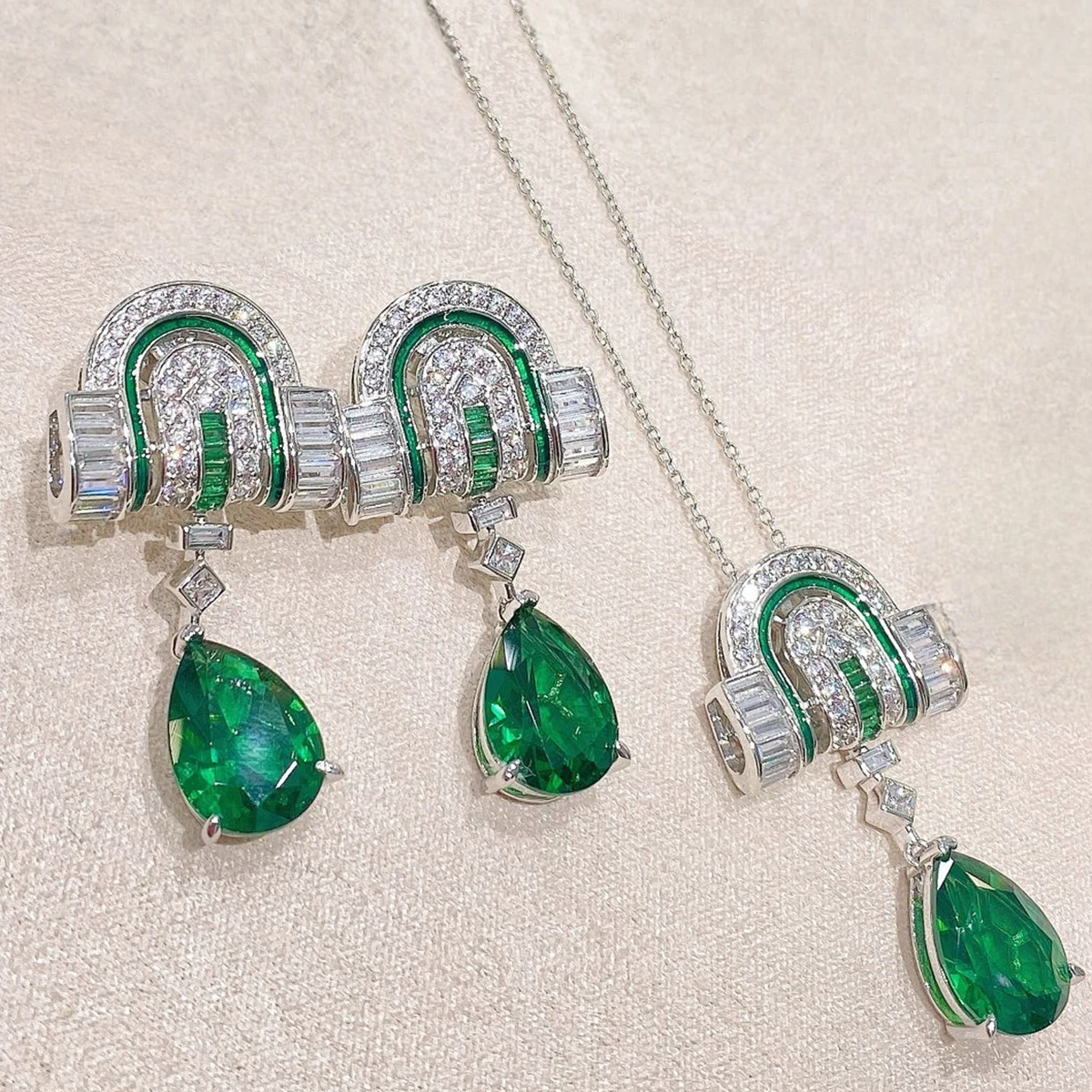 

KQDANCE Solid 925 Silver Women's Jewelry Set Lab Topaz Blue Sapphire Emerald Green Red Ruby Gemstone Necklaces Drop Earrings