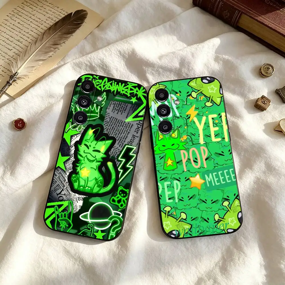 Alien Cat Green Funny Gnarpy Meme Phone Case For Samsung Galaxy A73,A72,A71,A70,A53,A52,A51,Others Soft Black Cover