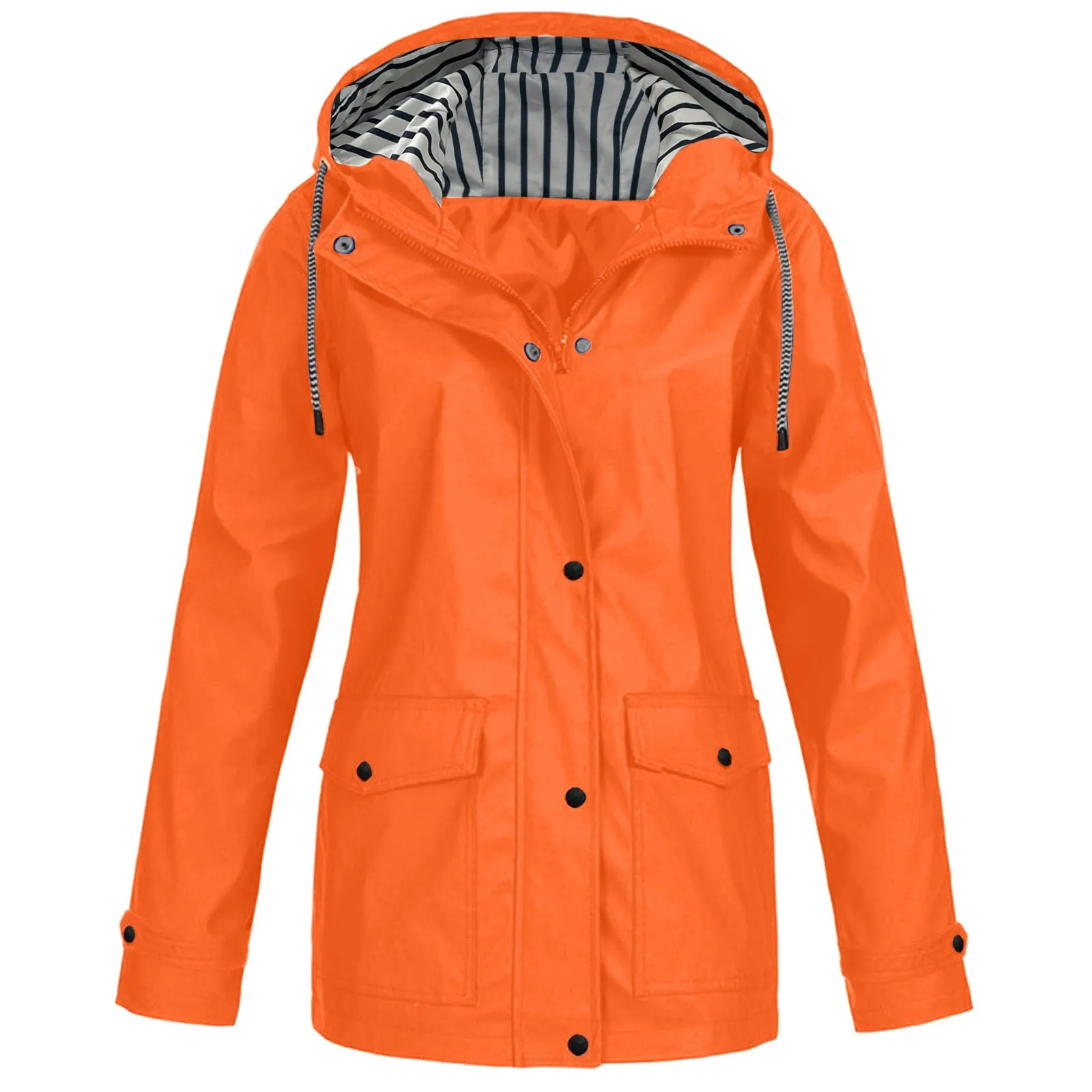 Chaqueta de lluvia ligera para mujer, impermeable, cortavientos con capucha, chaquetas con cordón, otoño, primavera