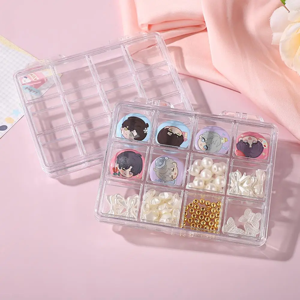 12 Grids Transparent Organizer Acrylic 25mm Badge Holder Mini Badge Case Clear Storage Box DIY Multifunction Jewelry Storage