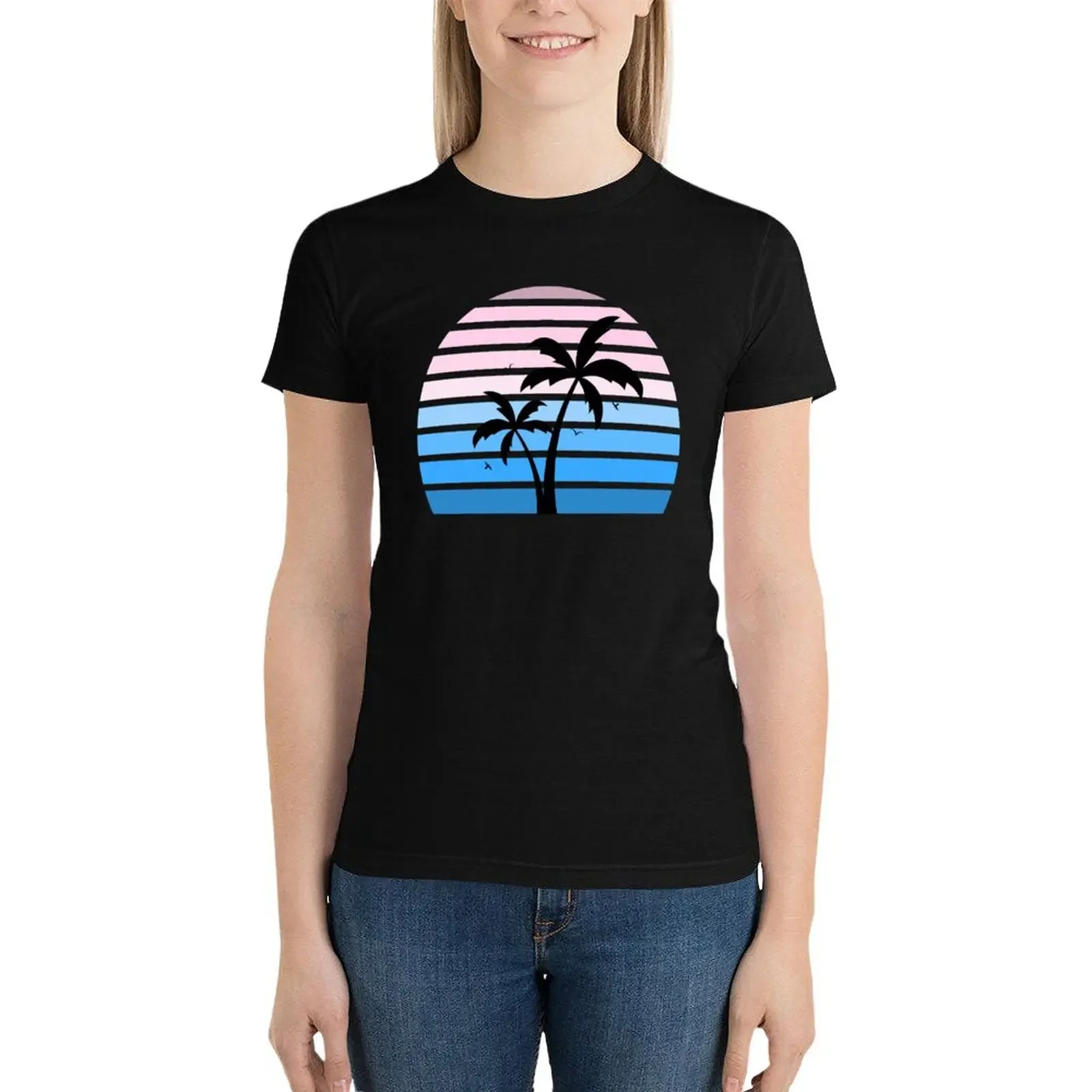 

Synthwave Palm Trees T-Shirt female Short sleeve tee summer tops cute tops t-shirt dress for Women plus size sexy