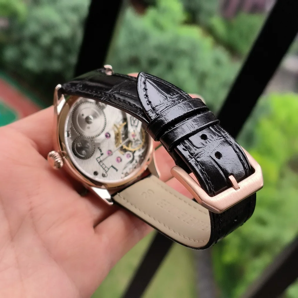 No logo Rose gold case 41mm Hand mechanical watch matte creamy white Dial Rose gold hand AR sapphire crystal ST3621 movement