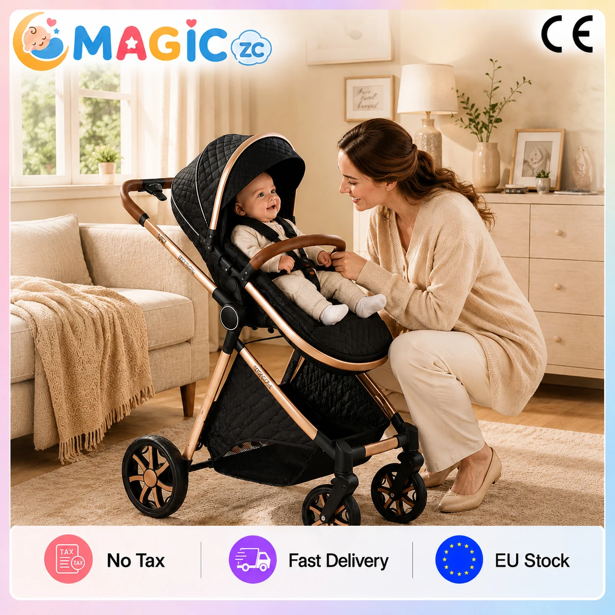 Poussette de luxe 3 en 1 pour bébé, légère et multifonctionnelle, chariot pour bébé, accessoires pour bébé, trotteur, poussette de voyage de luxe, pliage à une main, amortisseur, quatre roues, cadre en alliage de magnésium, 0-4 ans
