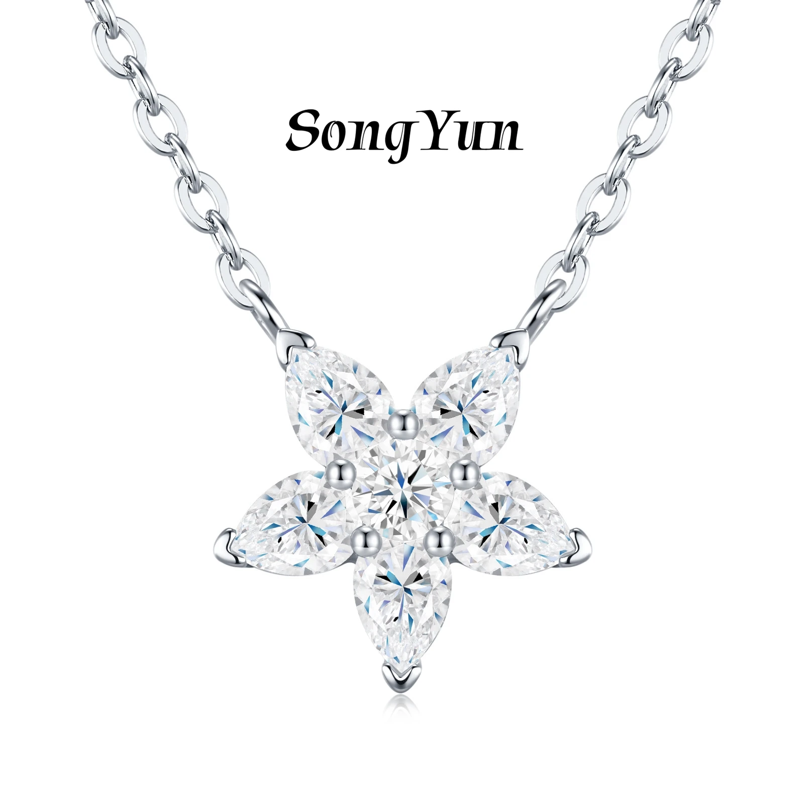SONGYUN Brand Jewelry 925 Sterling Silver Necklace Moissanite Diamond Classic Daytime for Her Rhodium Plated SYT Patent Pendant