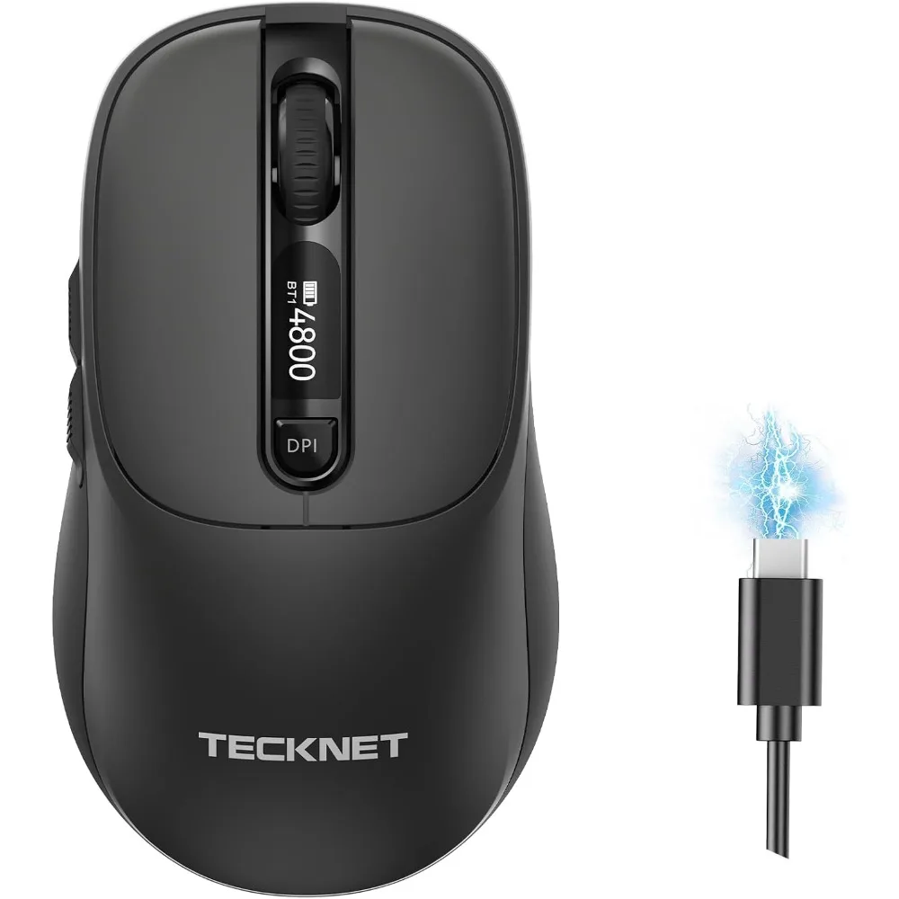 LED Display Wireless Mouse, Multi-Mode, Rechargeable, 4800DPI, Quiet Click, Laptop/Tablet Compatible