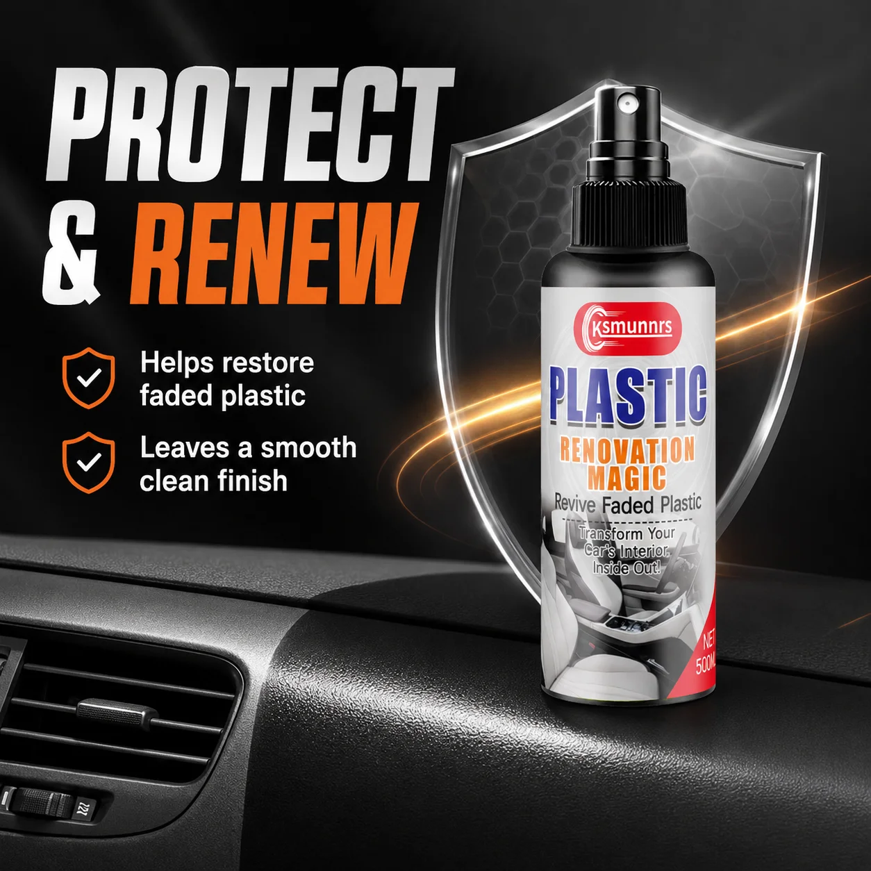 50ml Car Plastic Renovation Magic Coating Spray, Revive Faded Plastic for Dashboard, Door Trims & Consoles