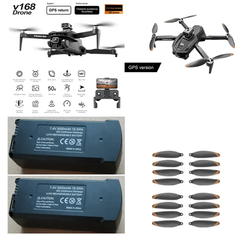 

V168 Brushless Remote Control RC Drone Spare Parts V168 GPS Drone 7.4V 3000Mah Battery/propeller V168 PRO MAX Drone Battery Toy