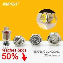 Jumpasit IP65 Waterproof Metal Rotary Switch Knob 2 3 Position 90 Degree Latching LED Lights 16/19/22mm