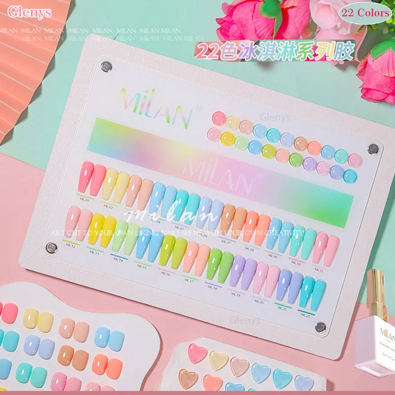 Glenys 22 color ice cream nail polish gel full web popular semi permanent immersion gel color card UV LED nail art varnish set