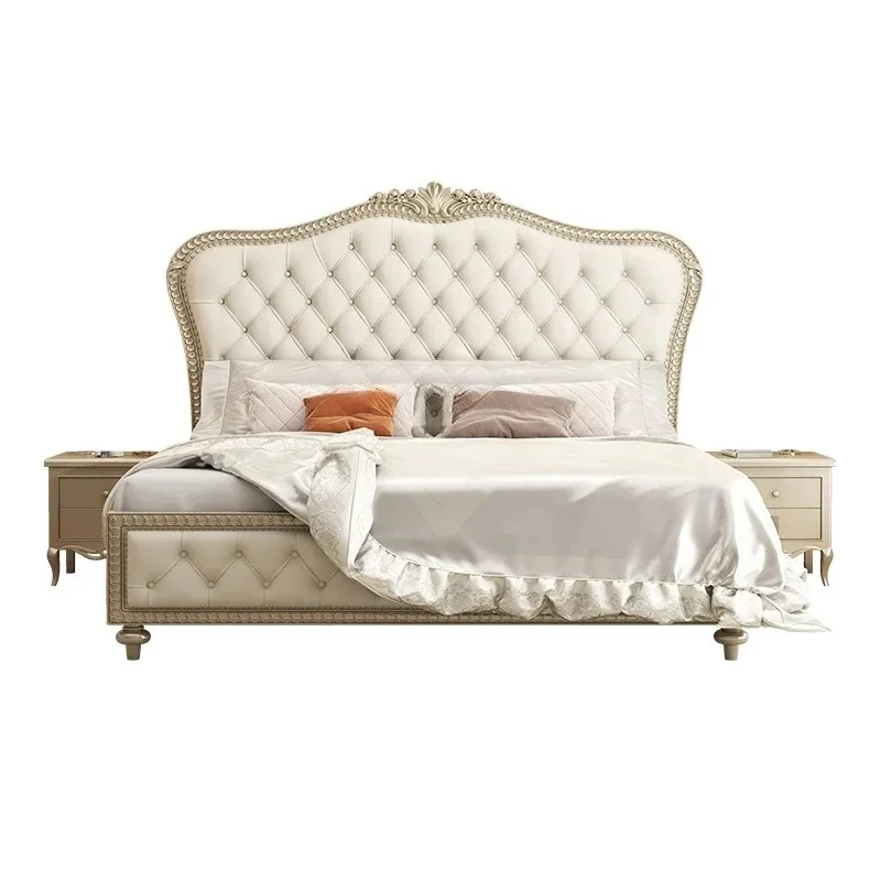 French light luxury court style solid wood bed double master bedroom cream style  atmosphere carved princess bed American bed