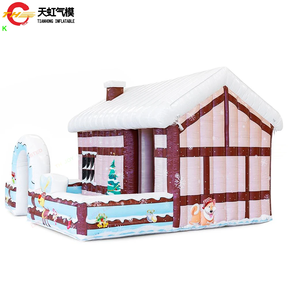 2025 Nuovo design Gonfiabile Casa di Natale 5x4m/7x5m Gonda di Babbo Natale gonfiabile con recinzione da giardino