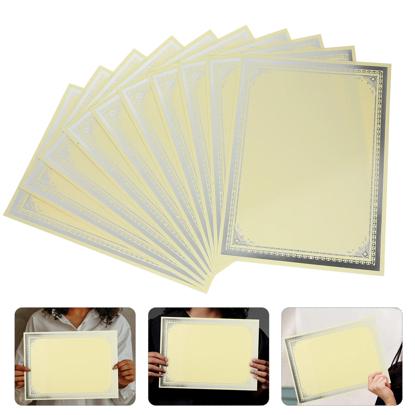 

10 Sheets Blank Certificate Paper Silver Foil Border for Printing Diploma Inner Pages Long Lasting Storage Friendly Award