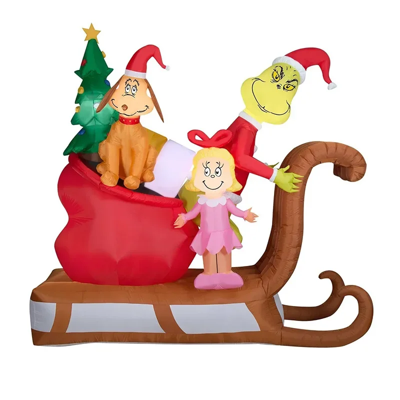 

Christmas Inflatable Santa Claus Green Hair Grange Sleigh Outdoor Yard Decoration Air Model