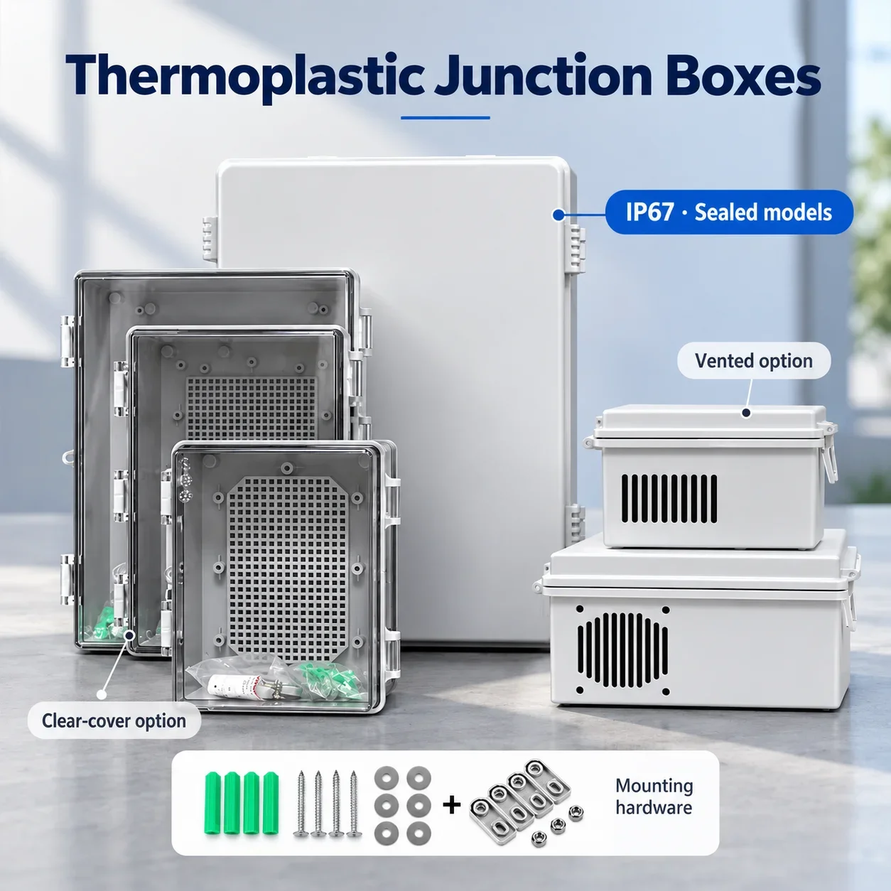 Ventilated Plastic Waterproof Distribution Box with Cooling Holes Rainproof Monitoring Junction Box Outdoor Electrical Case