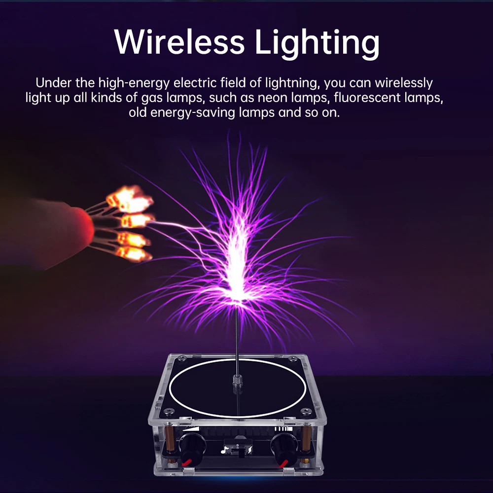 AC 110–220 V Dual-Mode Tesla-Spule Musikbox, berührbare künstliche Blitze, Bluetooth-Audioeingang, wissenschaftliches Experiment – Detail 3