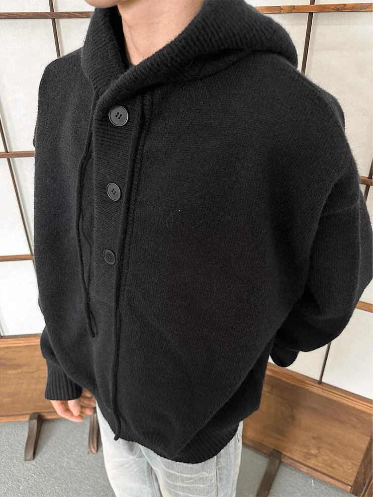 미국 레트로 그레이 후드티 남성용 가을 겨울 루즈핏 레이지 니트 스웨터 재킷 젊은 감각 캐주얼 단색