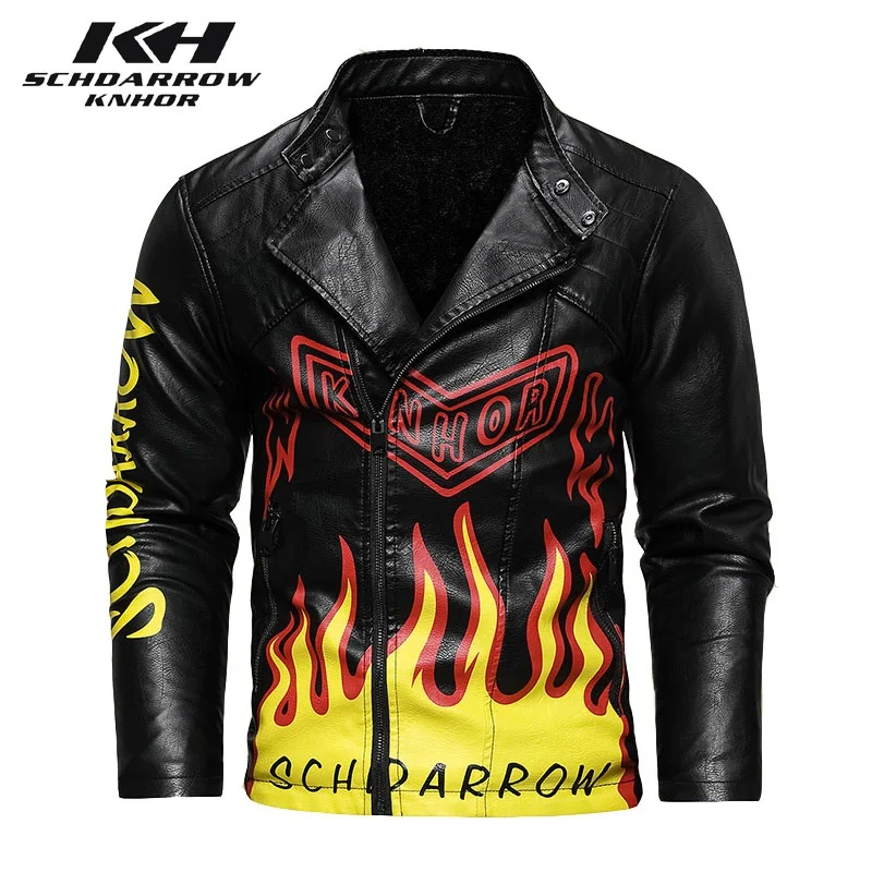 Mens Leather Jackets Autumn Winter Men's Diagonal placket Lapel Motorcycle PU Leather Jacket Casual Skull Warm Leather Coat Man